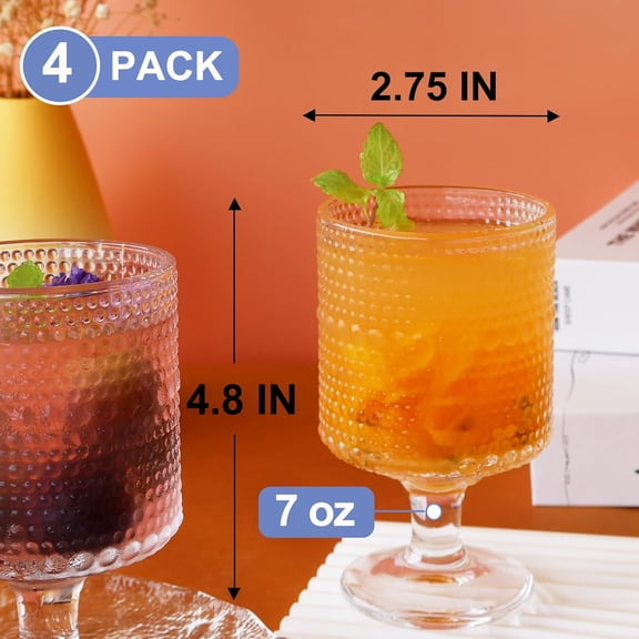EFEMF-Vintage Goblet Glasses Set of 4, Cocktail Glasses Drinking Goblets Glassware for Whiskey, Beer, Water, Juice (Hobnail)