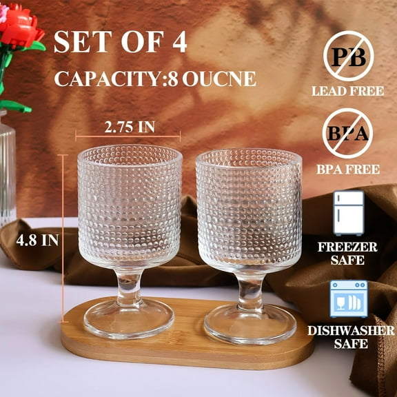 EFEMF-Vintage Hobnail Drinking Glasses Set of 4, 8 oz Vintage Goblet Glasses, Cocktail Glasses, Wine Glasses, Glass Globlets for Wine, Soda, Juice, Whiskey