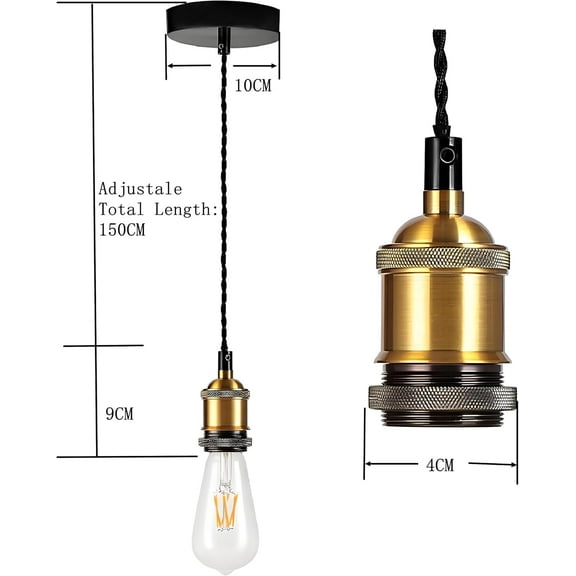 EFEMF-Vintage Retro Ceiling Pendant Light, 1.5M Twisted Braided Rope,E27/E26 Lamp Holder Suspended Pendant Light Fitting Kit
