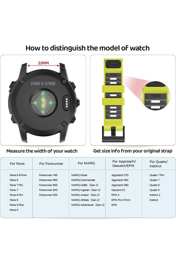 -Watch Band for Garmin Fenix 8 47mm/Fenix 7 Pro/Fenix 7/Fenix 6 Pro/Fenix 6/Fenix 5/Epix Pro 47mm/Fenix E, 22mm Silicone QuickFit Band