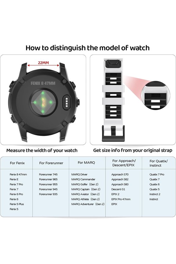 -Watch Band for Garmin Fenix 8 47mm/Fenix 7 Pro/Fenix 7/Fenix 6 Pro/Fenix 6/Fenix 5/Epix Pro 47mm/Fenix E, 22mm Silicone QuickFit Band