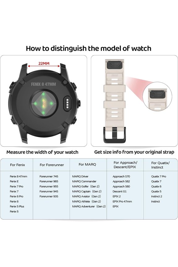-Watch Band for Garmin Fenix 8 47mm/Fenix 7 Pro/Fenix 7/Fenix 6 Pro/Fenix 6/Fenix 5/Epix Pro 47mm/Fenix E, 22mm Silicone QuickFit Band