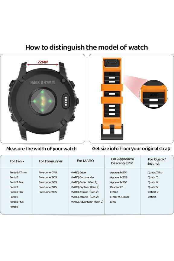 -Watch Band for Garmin Fenix 8 47mm/Fenix 7 Pro/Fenix 7/Fenix 6 Pro/Fenix 6/Fenix 5/Epix Pro 47mm/Fenix E, 22mm Silicone QuickFit Band