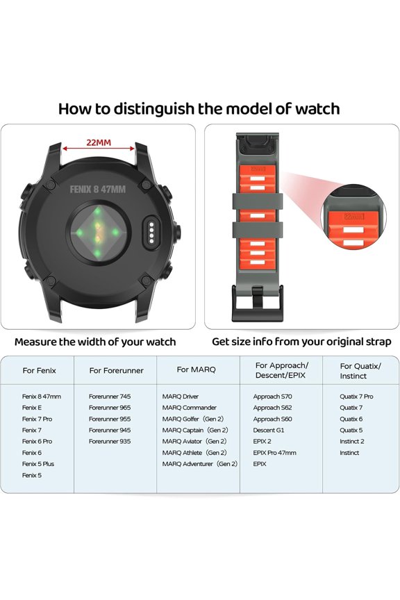 -Watch Band for Garmin Fenix 8 47mm/Fenix 7 Pro/Fenix 7/Fenix 6 Pro/Fenix 6/Fenix 5/Epix Pro 47mm/Fenix E, 22mm Silicone QuickFit Band