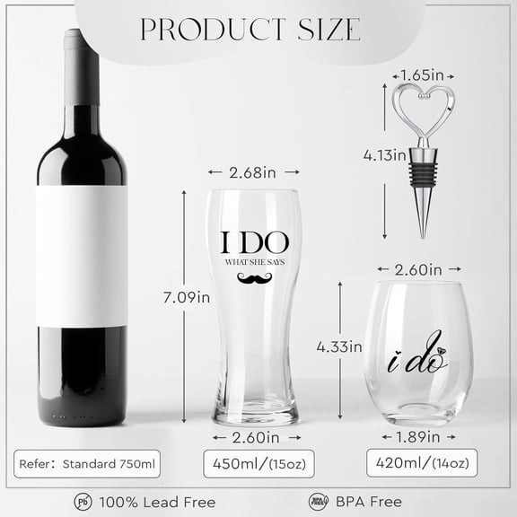 EFEMF-Wedding Gifts for Couples 2026, Mr and Mrs Wine Glasses and Beer Mug Set, Engagement Gift for the Couple, Bride and Groom Wedding Glasses with Wine Stopper, Bridal Shower Gifts for Bride