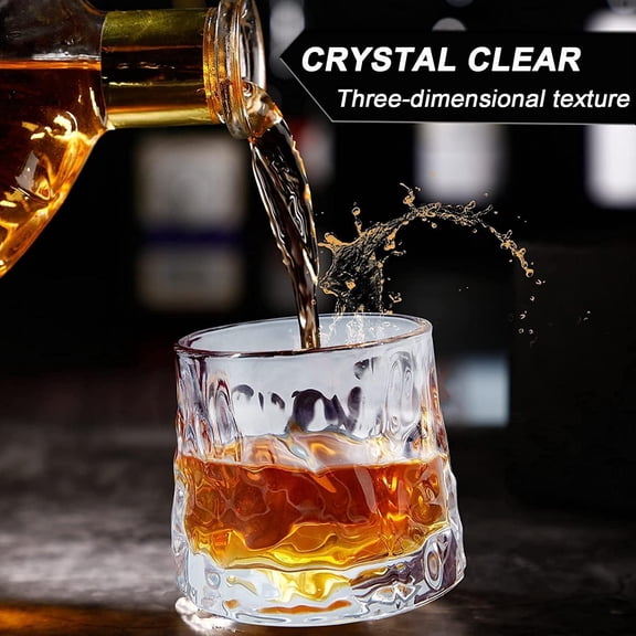 EFEMF-Whiskey Glasses Rotatable Decompression - Old Fashioned Set of 2 Bar Style Glassware for Bourbon Scotch Rum (2 Pack Hammer Texture, 300ml(10oz))