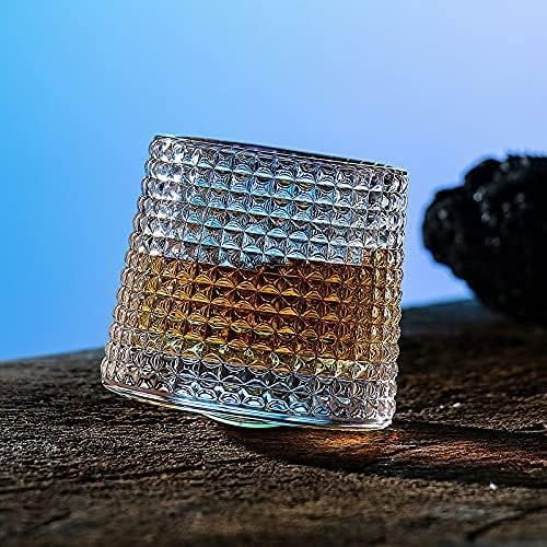 EFEMF-Whiskey Glasses Rotatable Decompression - Old Fashioned Set of 2 Bar Style Glassware for Bourbon Scotch Rum (2 pack Checkered, 300ml(10oz))