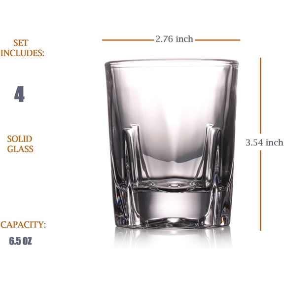 EFEMF-Whiskey Rocks Glasses Set of 4, 6.5 oz (185 ml) Clear Drinking Cups with Heavy Solid Base, Good for Bourbon Jack Daniels Tennessee and Scotch