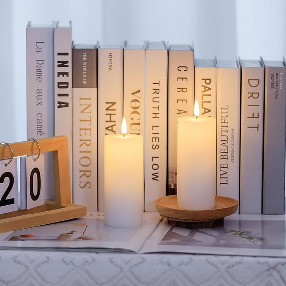 EFEMF-White Flameless Candles Set of 2 (2.2x5 Inch) Flickering LED Wax Candles Battery Operated with Remote Control Timers for Fireplace Bedroom Livingroom Party Dimmable Pillars Flat top