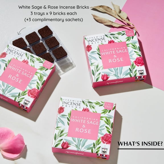 EFEMF-White Sage and Rose Incense Bricks by | 3x9 Bricks | Sage Incense for Cleansing Negative Energy & Protection | Sage for Smokeless Smudging & Spiritual Cleansing | Refill Pack