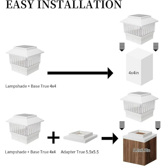 EFEMF-White Solar Post Cap Light, 50 Lumen 3-Color Adjustable LED, Waterproof Outdoor Light for 4x4 & 5.5x5.5 Fence Posts, Easy Snap-On Installation