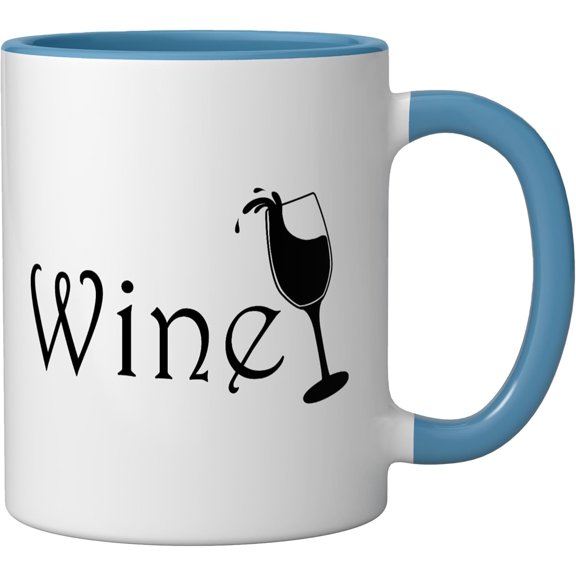 EFEMF-Wine Glass Ceramic Mug, Blue/White