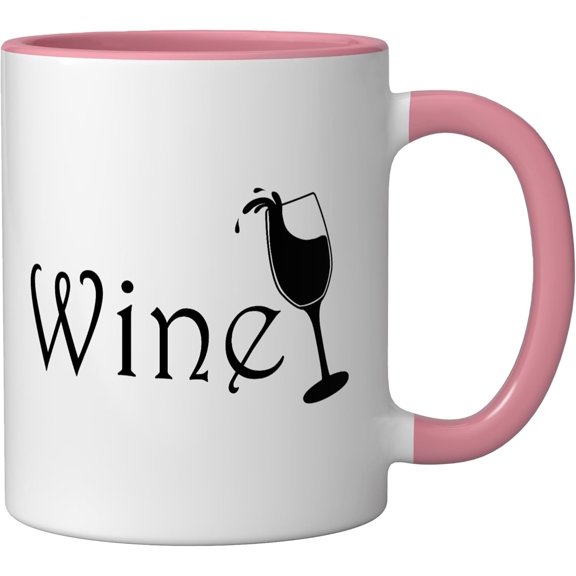 EFEMF-Wine Glass Ceramic Mug, Pink/White