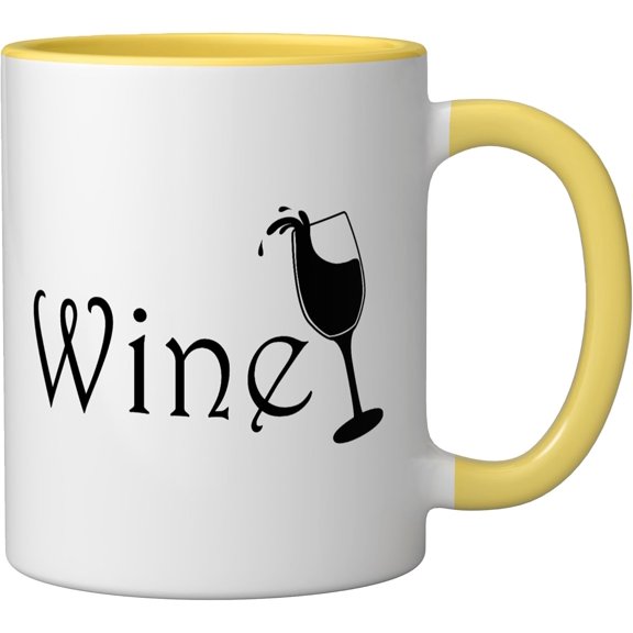 EFEMF-Wine Glass Ceramic Mug, Yellow/White