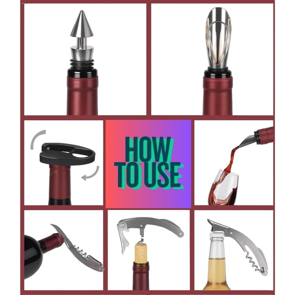 EFEMF-Wine Opener Gift Set - Wine Bottle Accessory Kit Corkscrew Opener, Stopper, Pourer, Foil Cutter, Glass Marker, Great Valentine's Gifts,Father gift,Mother gift