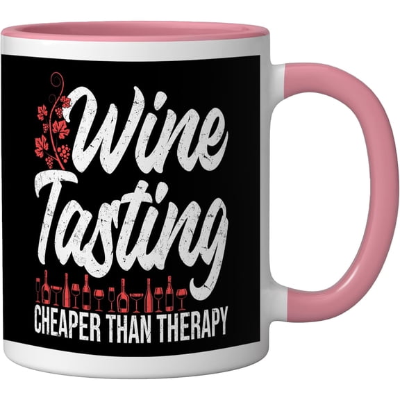 EFEMF-Wine Tasting Design Wine Glass Red Wine Lover Ceramic Mug, Pink/White