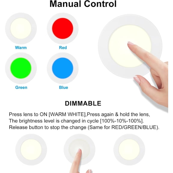 EFEMF-Wireless LED Puck Lights with Remote(3-Pack), Battery Operated Under Cabinet Lights, Color Changing Stick On Lights,Dimmable Tap Light for Closet Kitchen Drawer Counter, Included Batteries