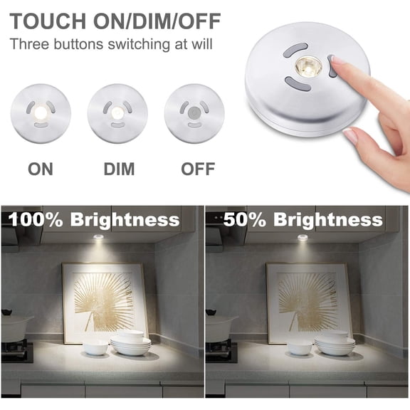 EFEMF-Wireless Spotlight Indoor, Magnetic Push Lights, Stick on Puck Light, ALUMINIUM Mini Accent Lights Battery Operated, 100LM, 2 Brightness Level LED Closet Light for Cabinet,Art,Kitchen(3.3Inch)