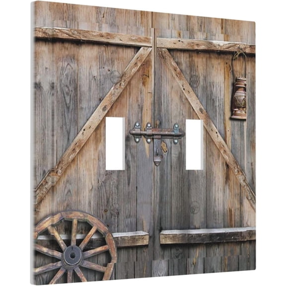 EFEMF-Wood Garage Barn Door Cabin 2 Gang Double Toggle Outlet Light Switch Cover Wall Plate Electrical Faceplate Decorative Dual Device Switchplate