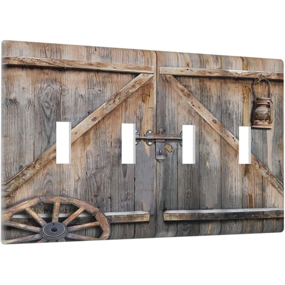 EFEMF-Wood Garage Barn Door Cabin 4 Gang Quad Toggle Device Light Switch Cover Decorative Wall Plate Decorative Electrical Faceplate Outlet Cover