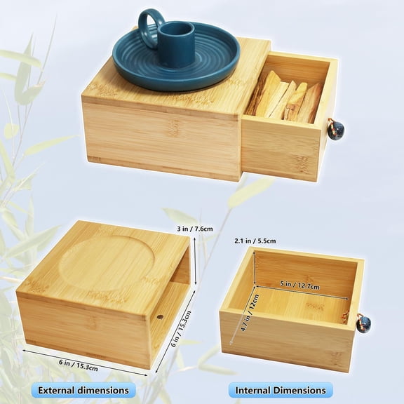 EFEMF-Wooden Box for Store Palo Santo Incense Sticks, Storage Drawer Box for Store Smudging Sticks, Incense Cones, Sage Bundles (Bamboo, 6inch and 6inch)