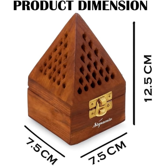 EFEMF- Wooden sambrani Incense Dhoop Holder Stand Ash Catcher with Pyramid Shape for Pooja and Meditation (Pack of 1)