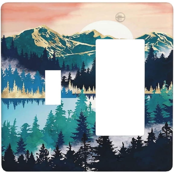 EFEMF-Woodland Landscape Scenery View Sunset Sunrise Mountain Forest 2 Gang Single Toggle Rocker Combination Light Switch Cover Decorative Combo Device Wall Plate Cover Electrical Faceplate