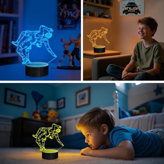 EFEMF-Wrestling Gifts for Men, Wrestling Night Light 3D Illusion Lamp with 16 Colors Remote Control, Gift for Boys Wrestlers Birthday Xmas Decor