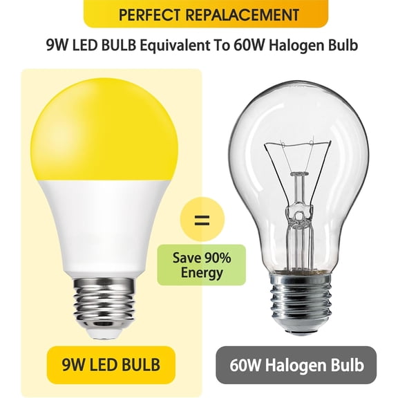 EFEMF-Yellow Bug Light Bulbs Outdoor, 9W (60W Equivalent) Amber 2000K LED Light Bulb for Outside, Backyard, Porch, Bedroom,Non-Dimmable, Non-Attracting, E26 Base, 4 Pack