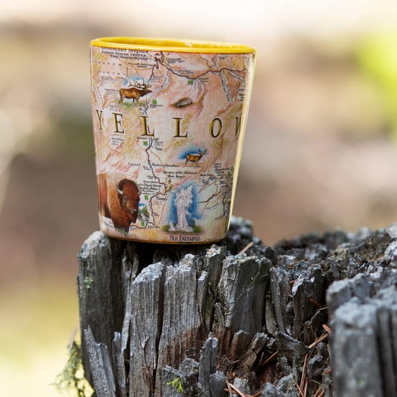 EFEMF-Yellowstone National Park Map Ceramic Shot Glass, BPA-Free - For Office, Home, Gift, Party - Durable and holds 1.5 oz Liquid
