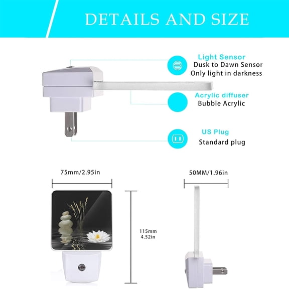 EFEMF-Zen Spa Night Light,Grey Stones Lotus Night Lights Plug into Wall Dusk to Dawn Sensor Led Lamp for Women Men,Led Lights for Stairway/Hallway/Bedroom,0.5W