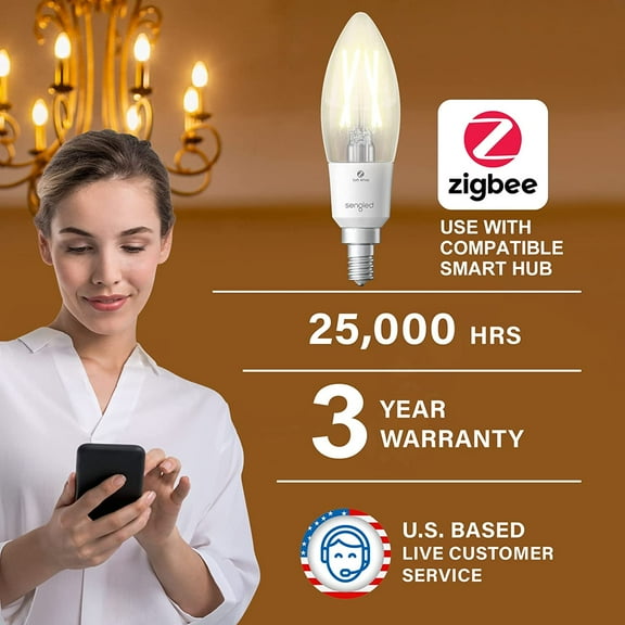 EFEMF-Zigbee Smart Light Bulbs, Smart Hub Required, Work with SmartThings and Echo with Built-in Hub, Voice Control with Alexa and Google Home, Soft White B11 Candelabra Light Bulbs 40W Eqv. 2 Pack