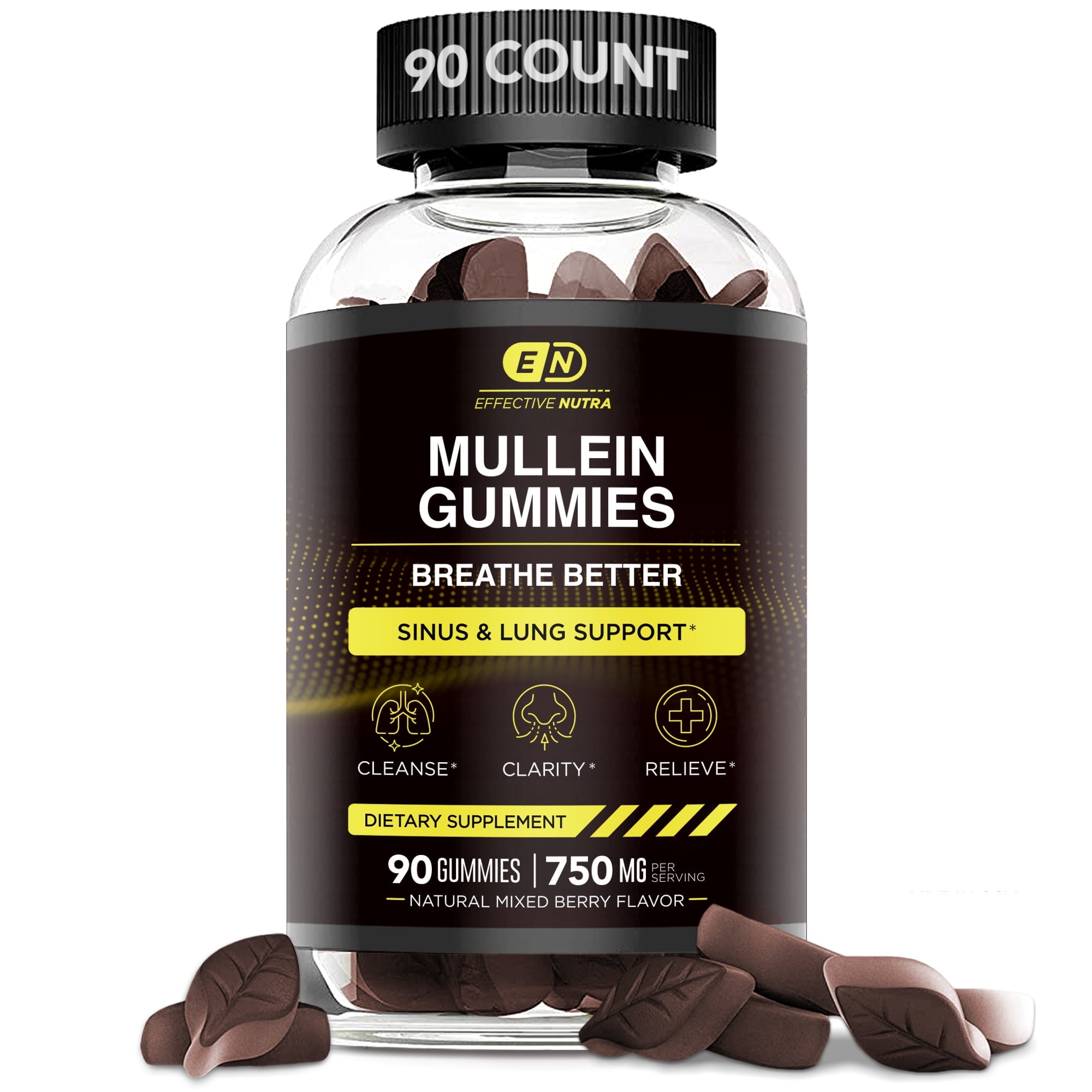 EFFECTIVE NUTRA Mullein Gummies 9in1 - Breathe Better with Mullein Gummies for Lungs and Sinus Support - Cleanse, Clarity, Relief (90ct)