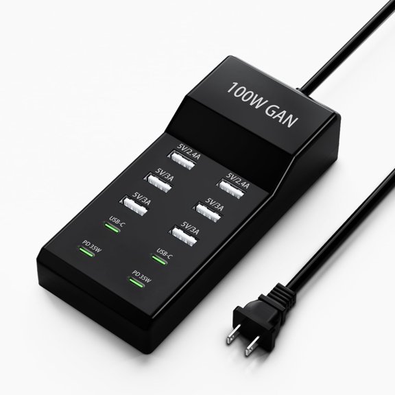 EFFFERTWQL-10-Port USB Charger Block - 100W6A4C Multi USB Port hub for iPhone/iPad/Samsung Galaxy Note Tablet Android Smartphone