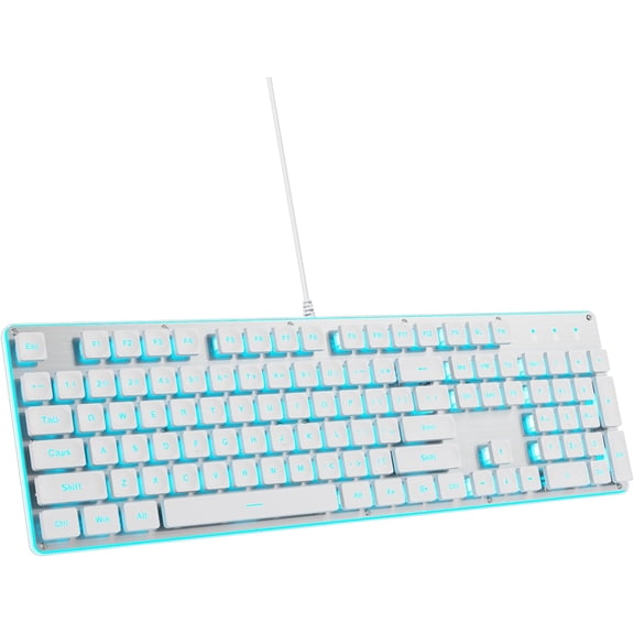 EFFFERTWQL-104-Key Retro Punk Full Size Typewriter White Keyboard with LED Blue Backlight, Silent Membrane Keyboard Wired USB, Compatible with PC/Laptop/Computer