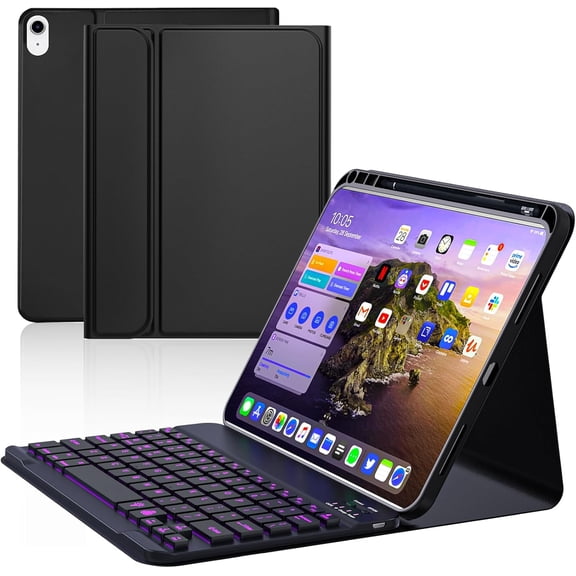 EFFFERTWQL-10th Case with Bluetooth Keyboard Compatible with iPad 10th Generation 10.9-inch 2022, Protective Cover with Pencil Holder,Detachable Wireless Rechargeable Keyboard with Adjustable Backlit