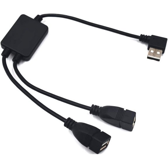 EFFFERTWQL-12 Inch Left Angle USB 2.0 Splitter Cable, USB 1 Male to 2 Female Extender HUB Extension Cord