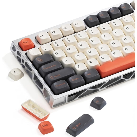 EFFFERTWQL-137 Double Shot PBT Keycaps Set MOA Custom Retro keycaps for 61/64/68/84/87/100/104/108 Retro Gaming Mechanical Keyboard Gray Orange(Only Keycap Set)
