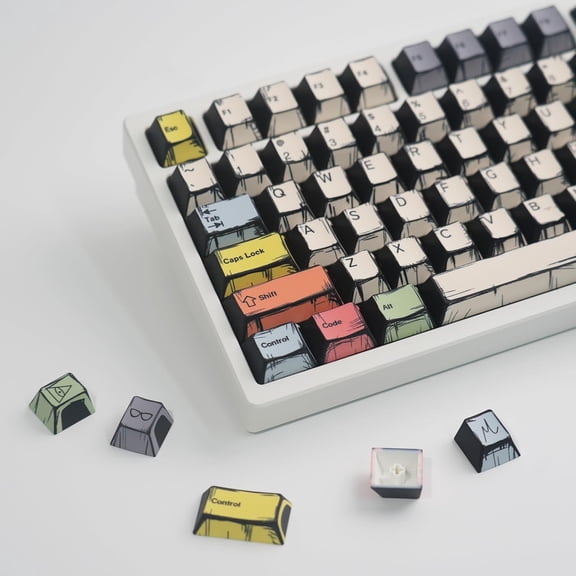 EFFFERTWQL-141 Pbt Keycaps, Anime Keycap Set, MXD Technology (Anti-Sink, Anti-Scratch, Anti-Fade), Suitable for All Mechanical Keyboards, 5A E-Sport Recommended Style, Best Choice for Work/Gaming