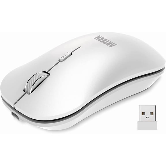 EFFFERTWQL-2.4G Wireless Mouse with Nano USB Receiver Ergonomic Design Silent Clicking for Computer/Desktop/PC/Laptop and Windows 10/8/7 Build in Rechargeable Battery - White