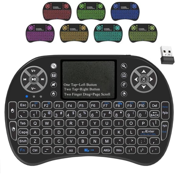EFFFERTWQL-2.4GHz Backlit Mini Keyboard Touchpad Mouse, Mini Wireless Keyboard with Touchpad and Multimedia Keys for Android TV Box Smart TV HTPC PS3 Smart Phone Tablet Mac Linux Windows OS (7 Colors