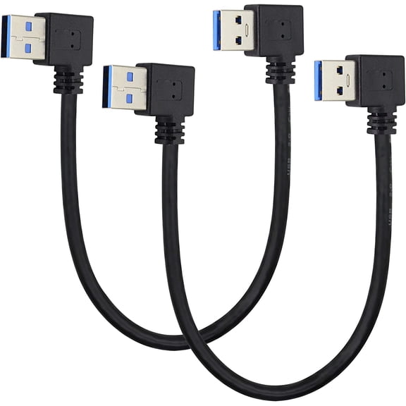 EFFFERTWQL-2 Pack Left & Right Angle USB 3.0 A Cable 90 Degree USB 3.0 Type A Male Transferring Data and Charging Extension Cable for Hard Drive,Printers,Modems,Mouse,Laptop Cooler(0.3M/1ft-Black)