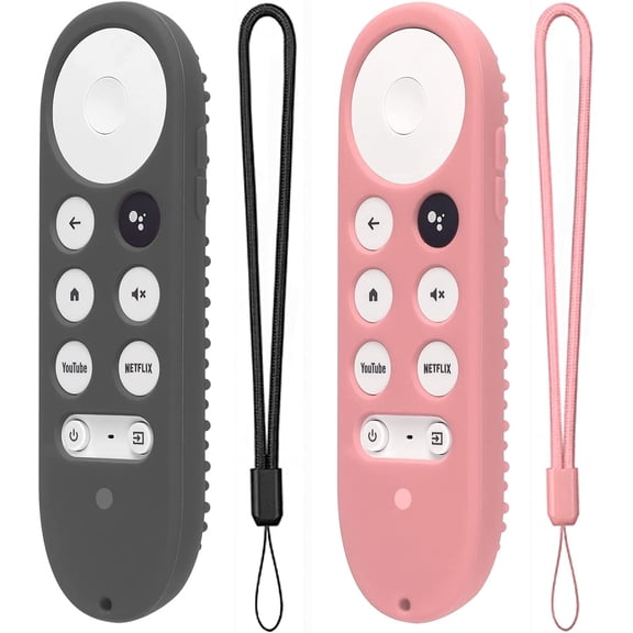 EFFFERTWQL-2 Pack Silicone Case for Chromecast with Google TV 2020 Voice Remote Protective Cover for 2020 Chromecast Voice Remote (Dark Gray+Pink)