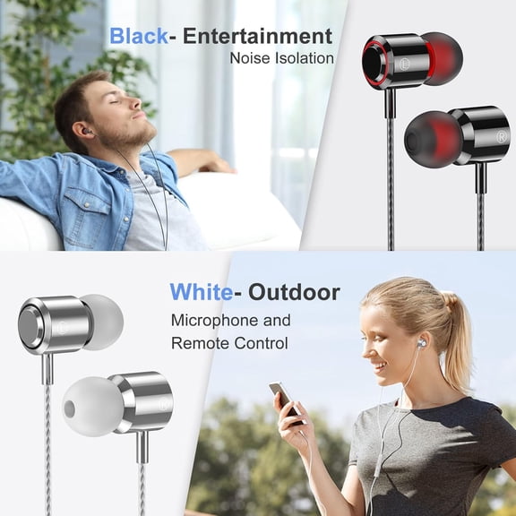 EFFFERTWQL-2 Pack Wired Earbuds with Microphone, In-Ear Headphones Wired with Noise Blocking &Volume Control, Premium Sound& Lightweight Corded Earphones for Laptops, Tablets, MP3 & Most 3.5mm Interf
