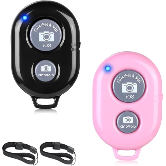 EFFFERTWQL-2 Pack Wireless Camera Remote Control - Wireless Remote for iPhone & Android Phones iPad iPod Tablet, Clicker for Photos & Videos - Black&Pink