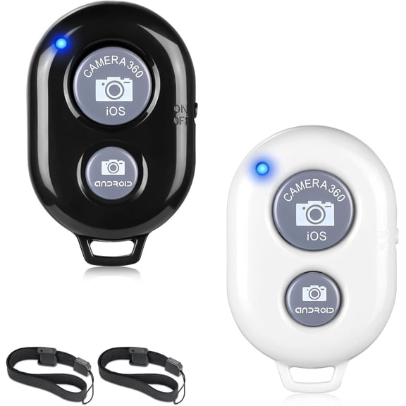 EFFFERTWQL-2 Pack Wireless Camera Remote Control - Wireless Remote for iPhone & Android Phones iPad iPod Tablet, Clicker for Photos & Videos - Black & White