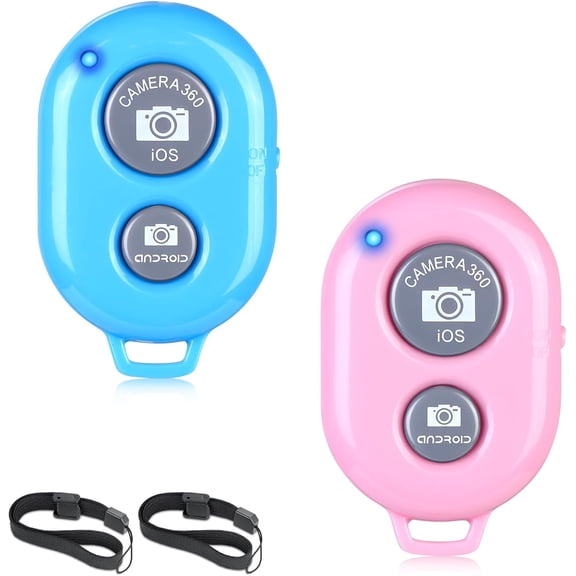 EFFFERTWQL-2 Pack Wireless Camera Remote Control - Wireless Remote for iPhone & Android Phones iPad iPod Tablet, Clicker for Photos & Videos - Blue&Pink