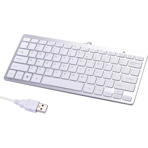 EFFFERTWQL-2021 Upgraded PC Computer Laptop Mini USB Wired Keyboard for Mac and Windows 78 Scissor Keys Small Super Thin Compact Multimedia Keyboard (Silver)