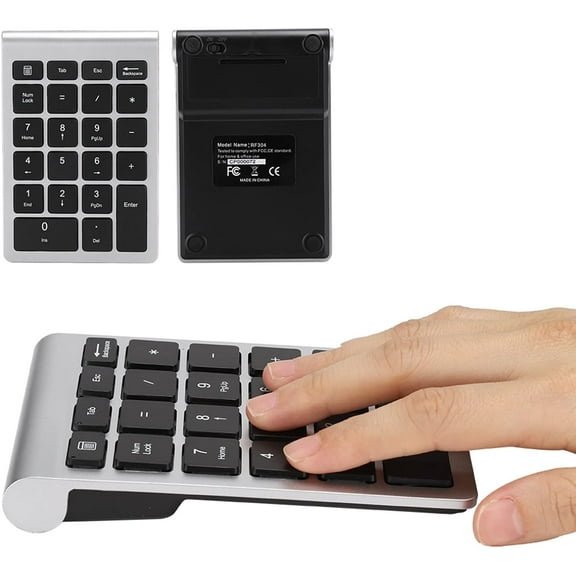EFFFERTWQL-22-Keys Wireless Number Pads, Wireless Mini Keyboard RF304-22 Keys Numeric Keypad, USB 2.4G with Receiver, Portable Lighted Number Pad for Laptop and Practice (Silver Black Color)