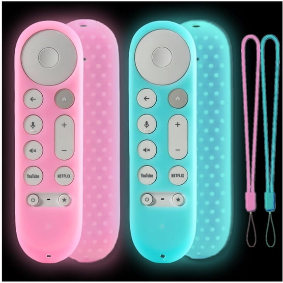 EFFFERTWQL-2Pack Protective Remote Case for Google TV Streamer 4K 2024 Voice Remote Cover fits Google Chromecast 2024 Controls Cover,Glow in The Dark Glow Pink&Glow Sky Blue